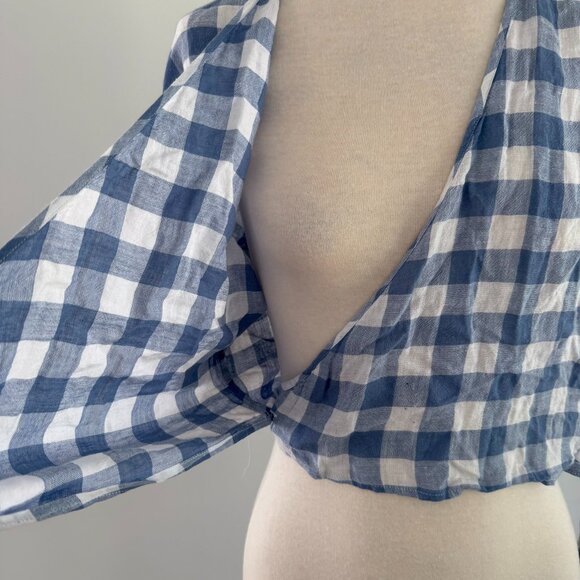 Rails Athena Blue Gingham Cropped Wrap Top XS Linen Blend - Picture 10 of 14